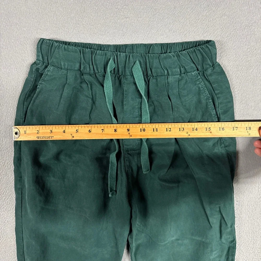 Zara Pants Womens XS Green Tapered Capri Drawstring Elastic Waist Linen Blend